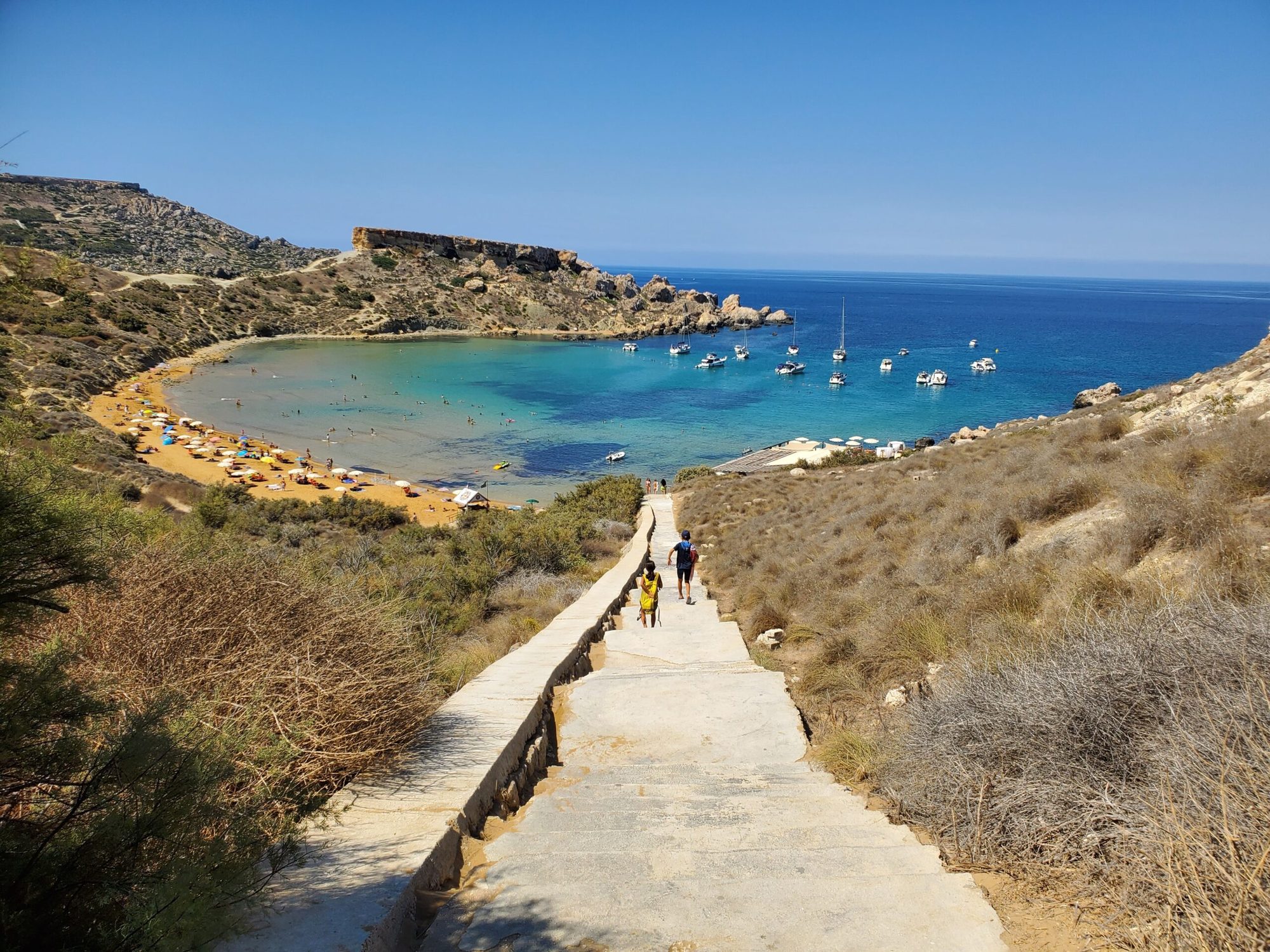 The path down to Golden Bay on Malta's western coast