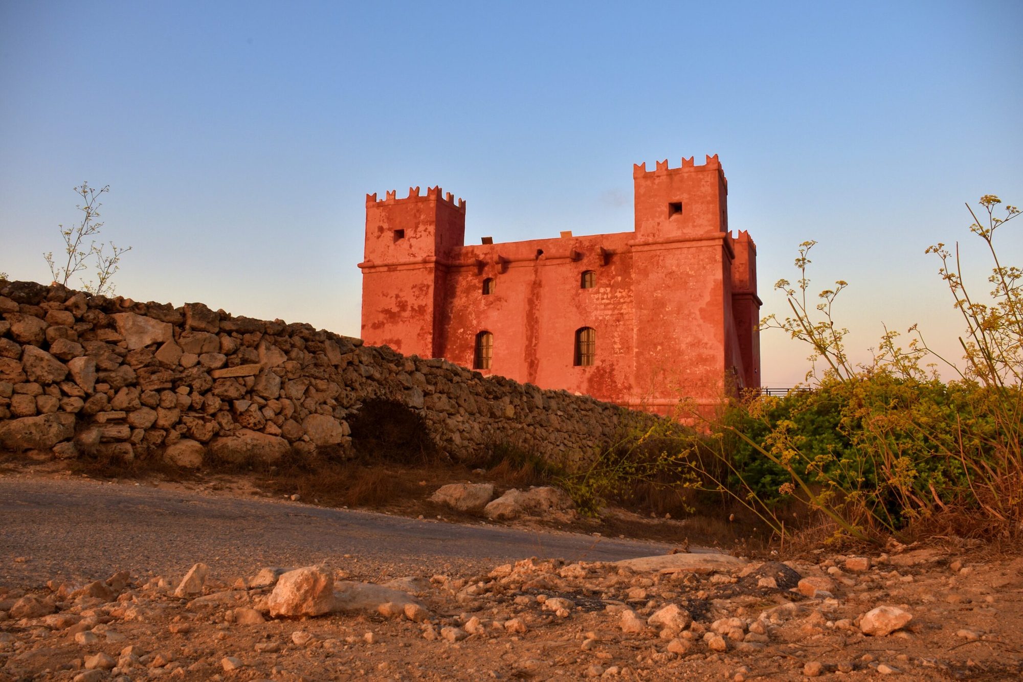 St Agatha's Tower on Malta's north coast at golden hour