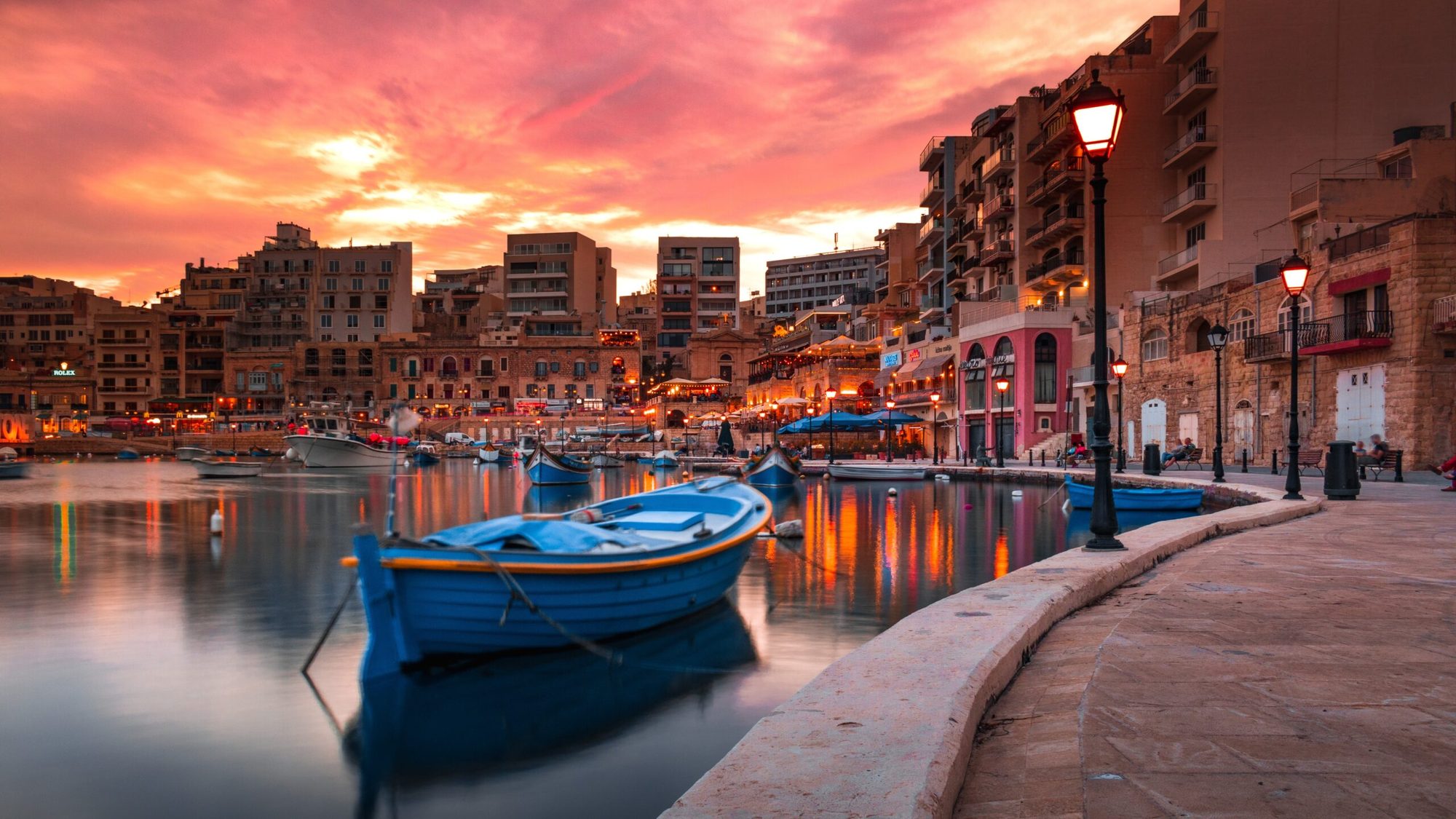 Spinola Bay in St Julian's at sunset